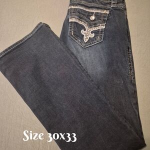 Rock Revival Black Boot Cut Jeans with Embroidered Pockets